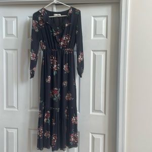 LOFT charcoal grey floral print dress